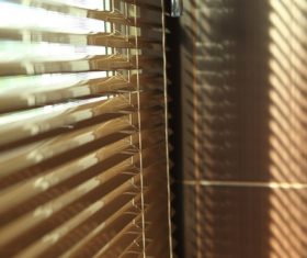 Window with sand coloured roll sun blinds Stock Photo 07
