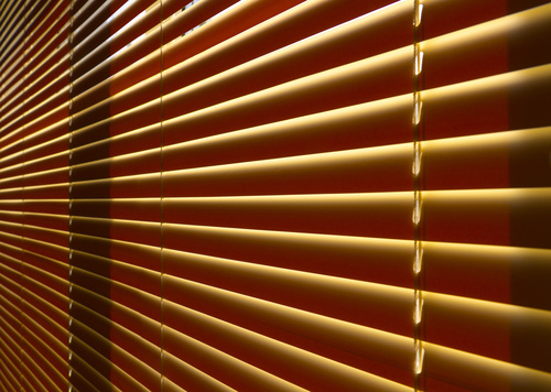 Window with sand coloured roll sun blinds Stock Photo 13