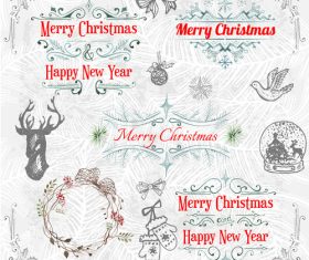 Xmas ornaments with lables retro vector 01