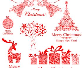 Xmas red decor floral vector