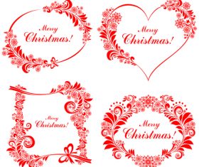 Xmas red floral decorative labels vector