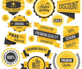 Yellow Badges Ribbons and Labels Vector Set