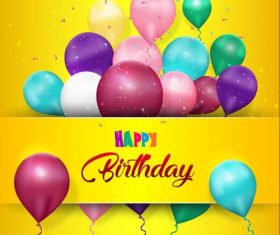 Yellow birthday card with colorful balloons vector