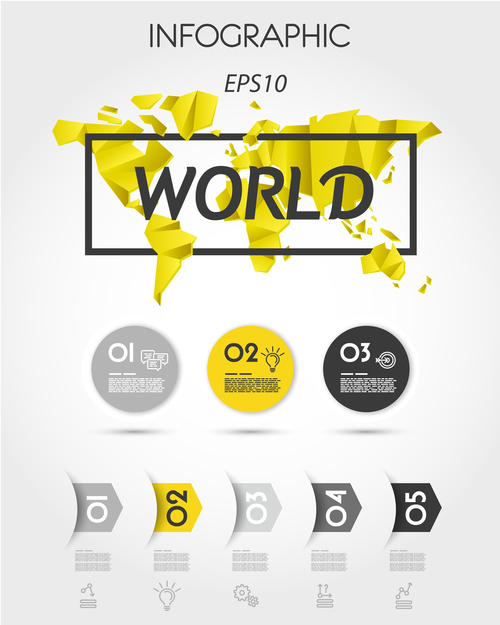 Yellow infographic concepet with world map vector
