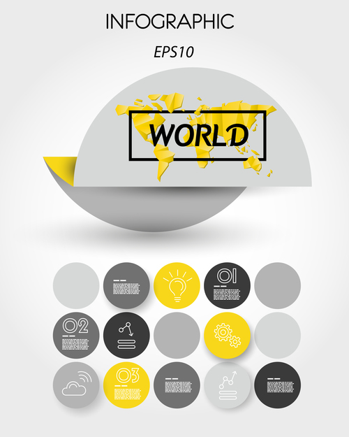 Yellow infographic element with world map vector