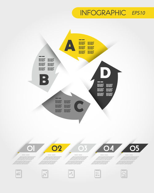 Yellow infographic template with arrows in circle vector