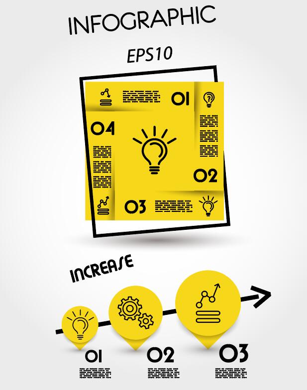 Yellow infographic template with square vector