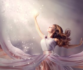 Young Woman in Fashion Shiny Dress Stock Photo 02