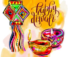 happy diwali holiday ceremony design vector 04