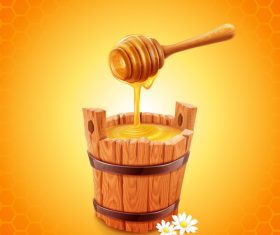honey with wooden barrel vectors