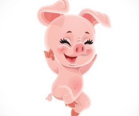 little cute cartoon baby pig with white background vector 01