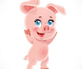 little cute cartoon baby pig with white background vector 02