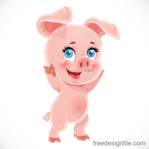 little cute cartoon baby pig with white background vector 02