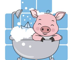 lovely pig is bathing vector