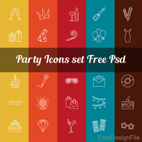 20 Kind Party Lines PSD Icons set