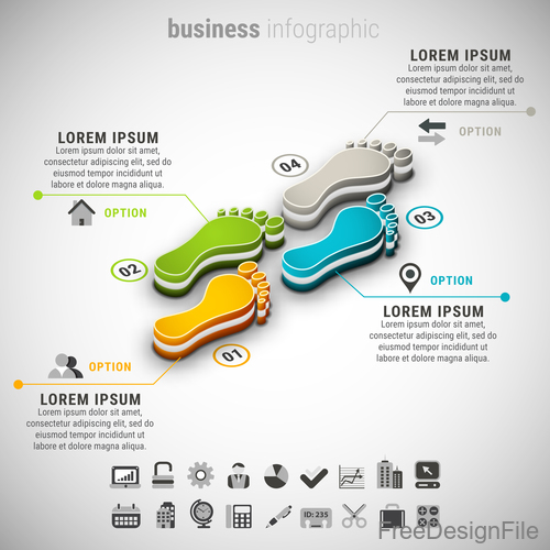 3D Footprint business infographic vector 02