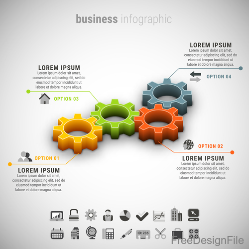 3D gear business infographic vector 01