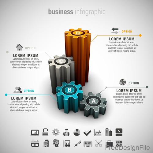 3D gear business infographic vector 02