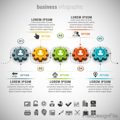 3D gear business infographic vector 03