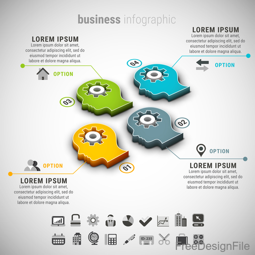3D gear business infographic vector 04