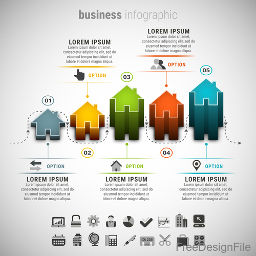 3D house business infographic vector 01
