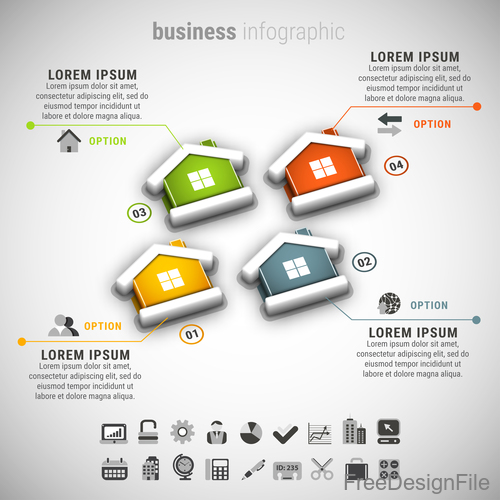 3D house business infographic vector 02