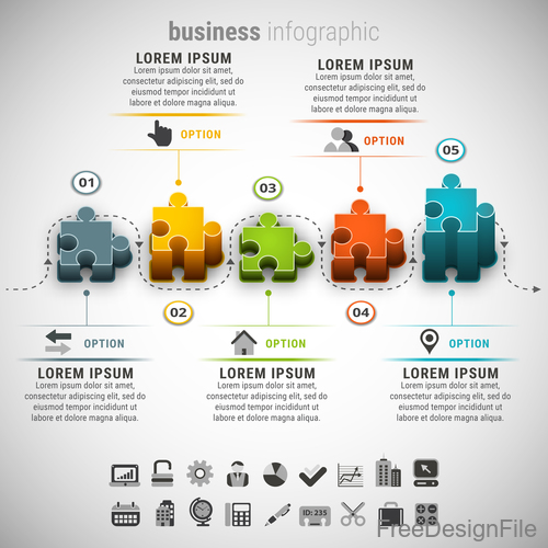 3D puzzle business infographic vector 01