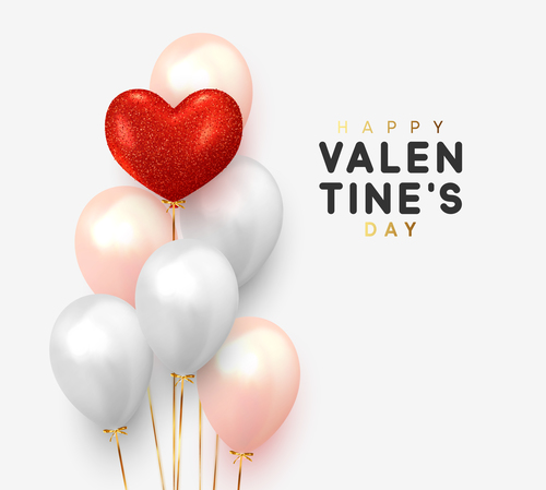 Air heart balloons valentines card vector 01