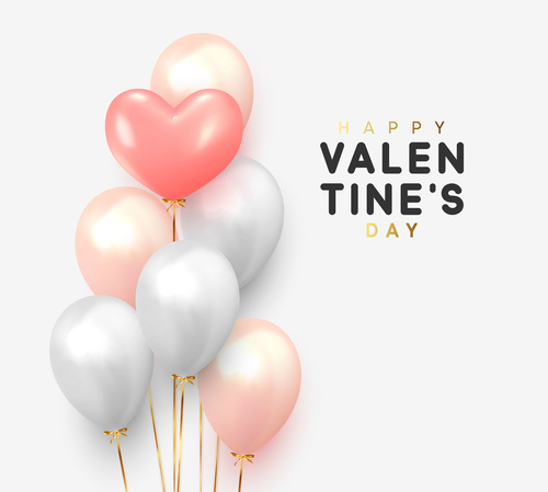 Air heart balloons valentines card vector 02