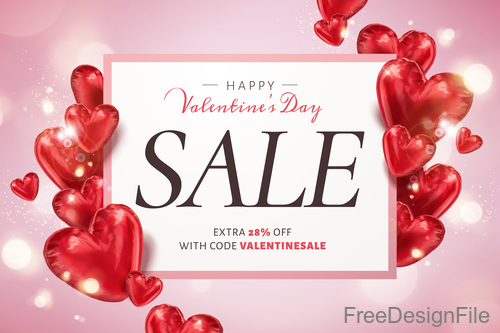 Air red heart balloons with valentines sale design vector