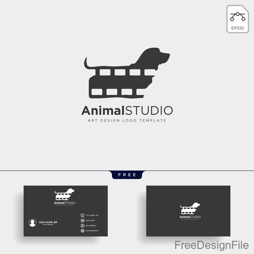 Animal studio logo and business card template vector