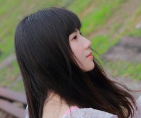 Asian girl with red eyeshadow Stock Photo