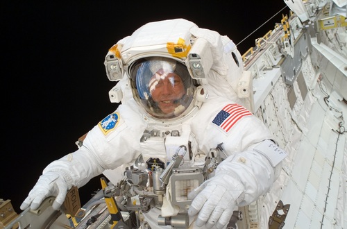 Astronaut walking maintenance in space Stock Photo 05