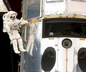 Astronaut walking maintenance in space Stock Photo 11