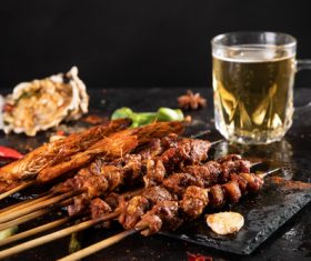 Authentic barbecue kebabs with beer Stock Photo 02