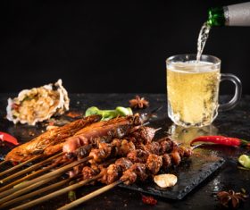 Authentic barbecue kebabs with beer Stock Photo 03
