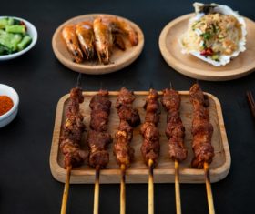 Authentic barbecue kebabs with beer Stock Photo 04