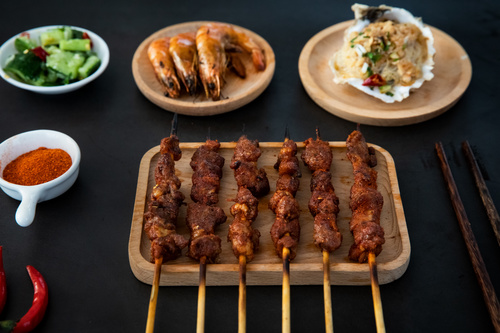 Authentic barbecue kebabs with beer Stock Photo 04