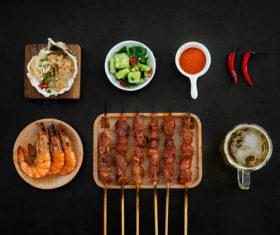 Authentic barbecue kebabs with beer Stock Photo 05