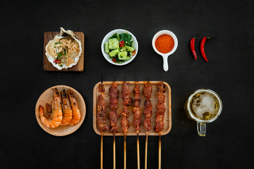Authentic barbecue kebabs with beer Stock Photo 05
