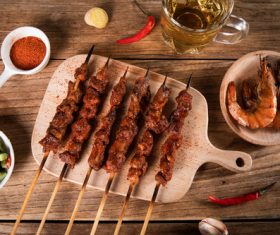 Authentic barbecue kebabs with beer Stock Photo 06