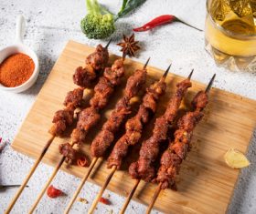 Authentic barbecue kebabs with beer Stock Photo 07