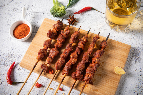 Authentic barbecue kebabs with beer Stock Photo 07