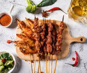 Authentic barbecue kebabs with beer Stock Photo 08