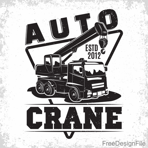 Auto crane vintage emblem vector 02