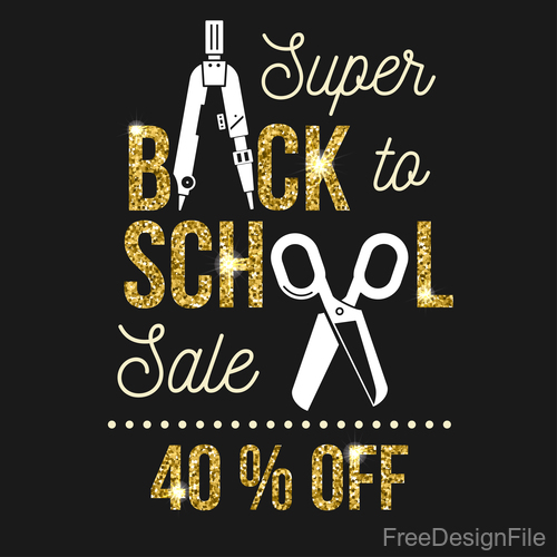 Back to school sale background with golden accessories vector 01