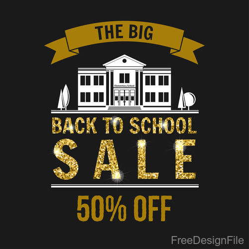 Back to school sale background with golden accessories vector 02