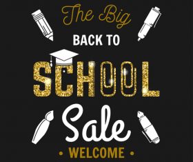 Back to school sale background with golden accessories vector 03