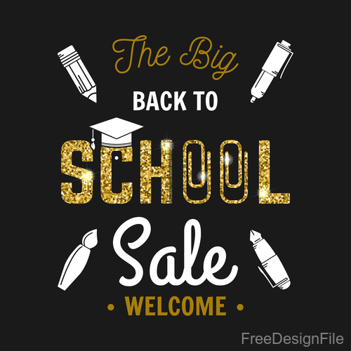 Back to school sale background with golden accessories vector 03