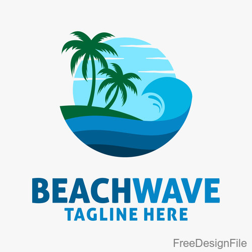 Beach wave logo design vectors